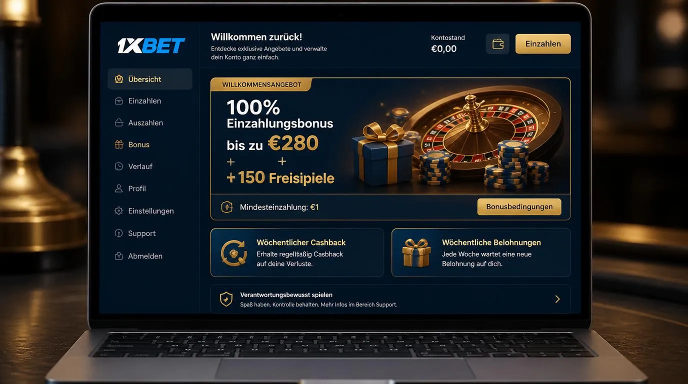 Casino-Bonusbereich mit Willkommensangebot, Mindesteinzahlung und Hinweisen zu Freispielen